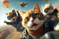 Funny cats in aviator spacesuit flying in the sky