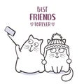 Funny cats best friends taking selfie for greeting card design