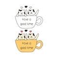 Funny cats in a cup doodle icon, Have a good time artwork