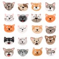 Funny cats face emotions. Hand draw vector illustration. Animals emtion set. Cute cat characters head, happy and angry Royalty Free Stock Photo