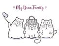 Funny cats family taking selfie for greeting card design