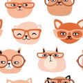 Funny cats with glasses seamless pattern Royalty Free Stock Photo