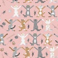 funny cats and mice seamless pattern