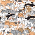 Funny cats seamless pattern background