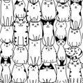 Funny cats seamless pattern, line drawing Royalty Free Stock Photo