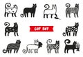 Funny cats set. Black cats silhouette collections. Cartoon style. Royalty Free Stock Photo