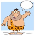 Funny Caveman Cartoon Character Waving With Speech Bubble