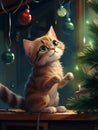 Kitten kitty funny holiday christmas cute cat pet xmas domestic animal Royalty Free Stock Photo