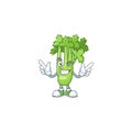 Funny celery plant cartoon character style with Wink eye