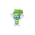 Funny celery plant mascot design with Diving glasses