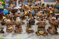 Funny ceramic animals figurines for sale at christmas market. Wroclaw