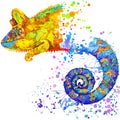 Funny chameleon with watercolor splash textured