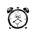 Funny character alarm clock, clock, drawn by hand, isolated on white background. Royalty Free Stock Photo