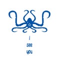 Funny character blue octopus with many eyes. Flat design.