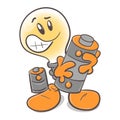 Funny character cartoon lightbulb. Battery charging. On white background