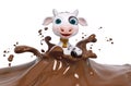 Funny character cow in chocolate splash 3d rendering Royalty Free Stock Photo