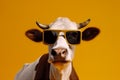 funny character cow portrait animal head colourful cute face sunglasses. Generative AI.