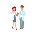 Attractive doctor . Couple of medics. Funny character design. Cartoon illustration. Healthcare concept creator. Pair of medic pers