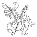 Funny character donkey plays double bass. Outline drawing of a cartoon donkey musician. Vector image of a musical donkey, isolated