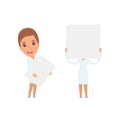 Funny Character Nurse holds and interacts with blank forms or ob