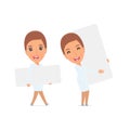 Funny Character Nurse holds and interacts with blank forms or ob