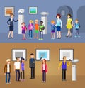 Funny character people in museum Royalty Free Stock Photo