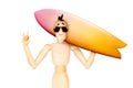 Funny character surfer holding surf