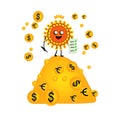 Funny character virus. Coronavirus. Impact on the global economy. Financial crisis. illustration. Money and finance Royalty Free Stock Photo