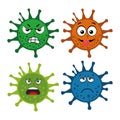 Funny character virus set with different expressions with vector illustrations