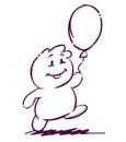 Funny character walking with air balloon for birthday holiday.