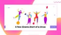 Funny Characters in Costumes for Circus Show or Entertainment. Clowns, Animators in Clown Suit, Curly Ginger Wig