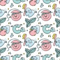 Funny characters, teeth, toothbrush, toothpaste and dental tools. Seamless pattern Royalty Free Stock Photo