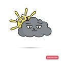 Funny chat gray cloud and sun smile color flat icon
