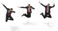 Funny cheerful businessman jumping in air over white background Royalty Free Stock Photo