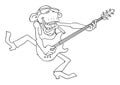 Funny, cheerful monkey plays the electric guitar. Cartoon monkey with a guitar. Monkey musician. Vector outline illustration