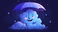 Funny cheerful rain cloud taking cover beneath umbrella, cute cloud exudes a sense of fun