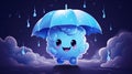 Funny cheerful rain cloud taking cover beneath umbrella, cute cloud exudes a sense of fun