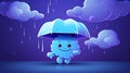 Funny cheerful rain cloud taking cover beneath umbrella, cute cloud exudes a sense of fun