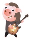 A funny cheerfull rockstar piggy plays guitar.