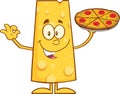 Funny Cheese Cartoon Character Holding A Pizza