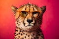 Funny cheetah wearing sunglasses in studio with a colorful and bright background. Generative AI