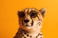 Funny cheetah wearing sunglasses in studio with a colorful and bright background. Generative AI