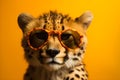 Funny cheetah wearing sunglasses in studio with a colorful and bright background. Generative AI