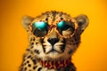 Funny cheetah wearing sunglasses in studio with a colorful and bright background. Generative AI