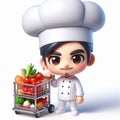 Funny chef cartoon. Good food. AI generated