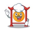 Funny Chef chinese gong Scroll cartoon character wearing white hat