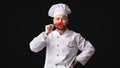 Funny Chef Holding Red Pepper Near Face Posing, Studio, Panorama