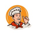 Funny chef. Menu, restaurant, food logo or label. Vector illustration Royalty Free Stock Photo