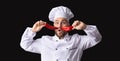 Funny Chef Posing With Food Having Fun Over Black Background Royalty Free Stock Photo