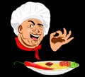 Funny Chef and traditional Italian spaghetti